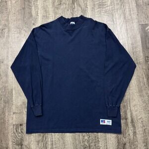 Vintage 90s Russell Athletic Navy Blank Mock Neck Shirt USA